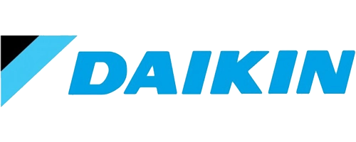 Daikin logo in light blue with a diagonal stripe, showcasing innovative air conditioning and HVAC solutions for modern homes and businesses